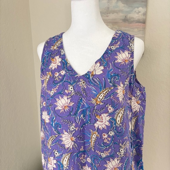 J. Jill Dress Purple Floral Love Linen Sleeveless Linen - Picture 3 of 7